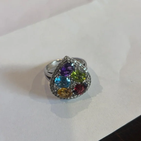 Multi-Color Gemstone Sterling Silver Ring - Picture 2 of 3
